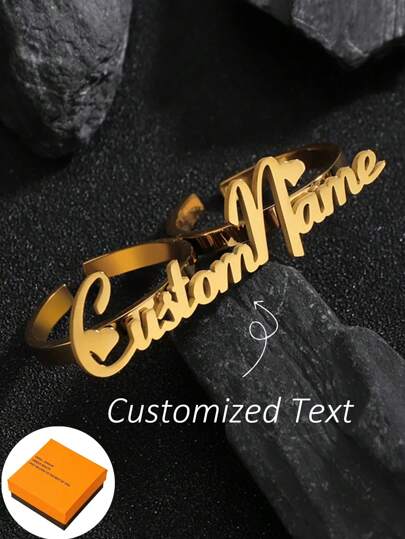 Un nuevo anillo de acero inoxidable con nombre, un anillo grande personalizado de doble dedo para mujer, un anillo de doble dedo de estilo dorado de moda para días festivos, un regalo para parejas, personalizable con nombres, de estilo simple y cotidiano, el producto viene con una caja de regalo, estilos góticos y punk, personalizado, único, es el regalo ideal para ella o una amiga, adecuado para aniversarios, San Valentín, Día de la Madre, cumpleaños, ceremonias de graduación, Día del Padre, bodas y otras ocasiones.