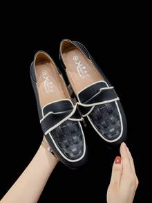 Mengshangli 宽版女式平底软底一脚蹬乐福鞋莫卡辛船鞋 - 黑色 - 查看 4