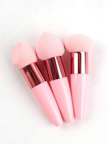 Set de 3 pinceles de maquillaje prácticos: punta en ángulo, punta redondeada y punta recta, para uso en húmedo y seco con barra de base