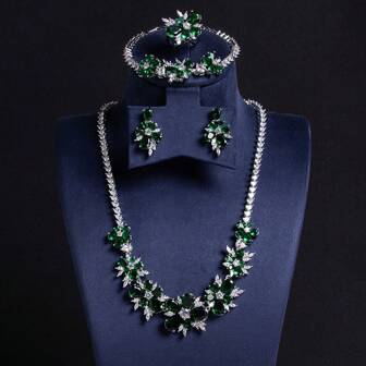 奢华时尚水晶项链耳环锆石水钻新娘礼服晚装配饰