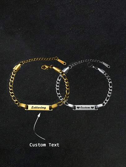 1pc Customizable Titanium Steel 18K Gold Plated Curved Engraved Bracelet, Suitable For Boys & Girls, Personalized Stainless Steel DIY Bracelet, Personalized Children's Gift, Best Gift For Baby Christening, Fun Valentine's Day Gift, Multi-Functional, Decorative, Customizable, Engraved, Clean, Colorful, Cute, Casual, Unique, Baby Gift, Ideal Gift For Him, Ideal Gift For Her, Son, Daughter, Children's Day Gift