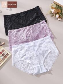 FOVTY 3pcs Plus Size Back To School Lace Sexy Panties For Women - Multicolor - View 1