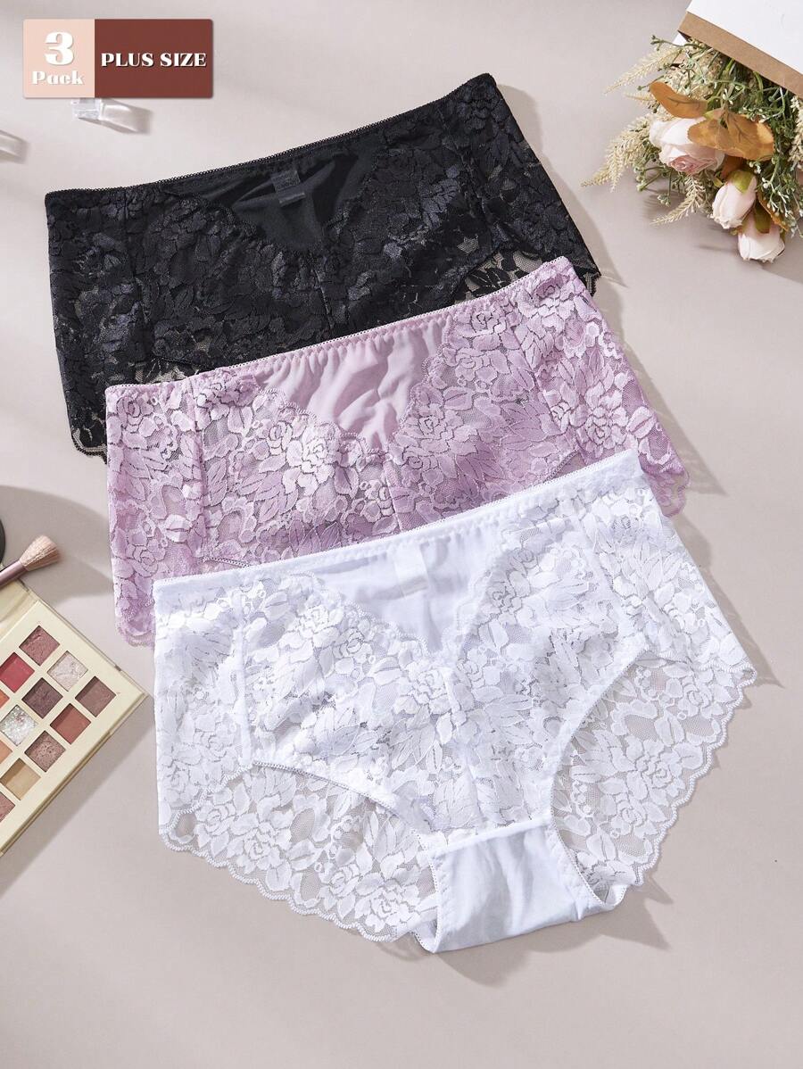 FOVTY 3pcs Plus Size Back To School Lace Sexy Panties For Women - Multicolor - View 1