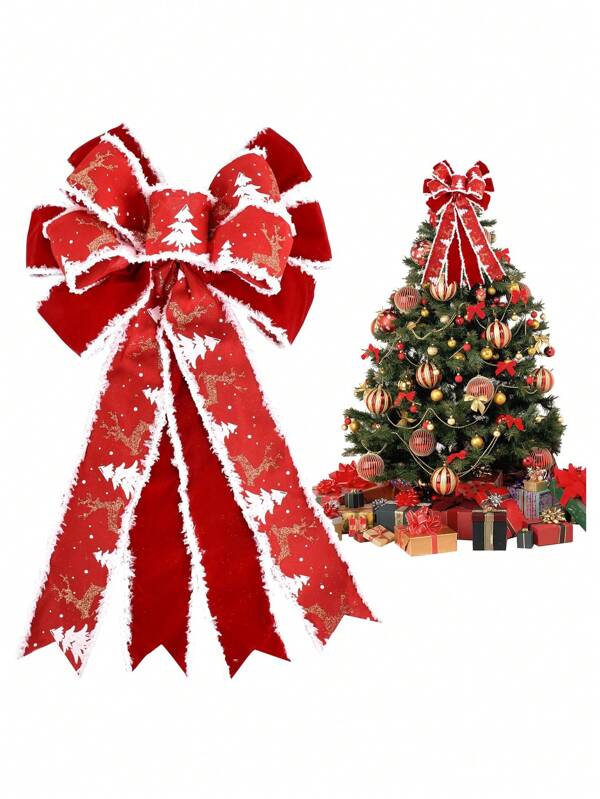 2 Stück große Weihnachtsschleifen für Kranz, glitzernde Kranzschleifen, Weihnachtsbaum Elch Schleifen für Haustür, Winter Neujahr Juteornament Baumspitze Schleifen für Weihnachtsdekoration drinnen und Outdoor, Heimdekoration, Weihnachtsdekorationen, Raumdekoration