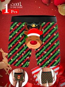 Calzoncillos bóxer de hombre tipo Navidad, calzoncillos tipo bóxer tipo bóxer con comodidad y estiramiento con diseño de Papá Noel, 1 pieza