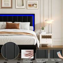 Twin Size Bed Frame With LED Lights, LED Upholstered Bed Frame With  Headboard, No Box Spring Needed, Easy Assembly, White/ Pink/ Black, Twin/ Full/ Queen/ King (USB LED Strip)
