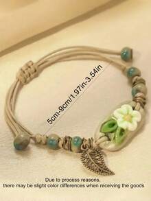 1 chiếc vòng tay dệt hạt hình hoa lá bằng gốm sứ sáng tạo theo phong cách châu Á cổ điển, thích hợp để phụ nữ trang trí hàng ngày - Nhiều màu - Xem 4
