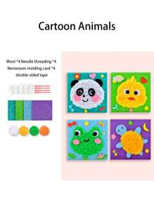 4 件套儿童 DIY 缝纫套装，卡通动物线缝纫画，制作简单的 DIY 项目，动物，水果，学习缝纫玩具，生日礼物，适合男孩和女孩 - 卡通動物毛線畫 - 查看 15