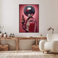 1 peça, pôster de tela de mulher com bola de discoteca vintage, arte luxuosa de bola de espelho, estética moderna e divertida, estilo nórdico, decoração de sala de casa, arte de parede, presente ideal para quarto, sala de estar, corredor, arte de parede, decoração de parede, sem moldura