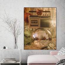 1 peça, pôster de tela de mulher com bola de discoteca vintage, arte luxuosa de bola de espelho, estética moderna e divertida, estilo nórdico, decoração de sala de casa, arte de parede, presente ideal para quarto, sala de estar, corredor, arte de parede, decoração de parede, sem moldura