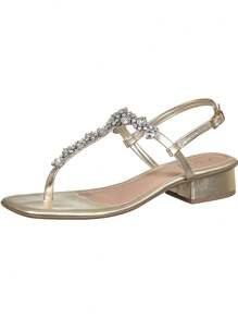 Women's Sandals, Rhinestones, Shiny, Low Heel, Comfortable Strap, Cheap Promotion, Original GiGiL - Dorado - Ver 2