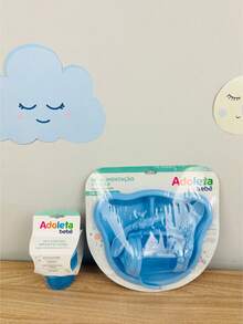 8-Piece Feeding Kit: Anatomical Plate With Dividers + Cup + 2 Spoons + 4 Baby Food Containers - Màu xanh nhạt - Xem 4