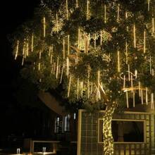 Solar Meteor Shower Rain String Lights, 8 Light Tubes 192LED, Waterproof, Drop Icicle Snow Falling Raindrop Cascading Lights For Tree, Garden Wedding Party Christmas, Thanksgiving And Halloween Decorations, New Year Holiday Gifts Fairy Lights, Solar Outdoor String Lights LED Lights For Valentines Decor - Warm White - View 9