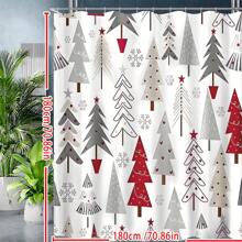 1 pieza Cortina de ducha con estampado de árbol de pino sobre fondo blanco simple, de tela de poliéster impermeable, para duchas, con 12 ganchos, accesorios de decoración de baño para ambiente navideño y de Año Nuevo, decoración de otoño para el baño, accesorios escolares - Multicolor - Ver 6