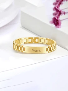 1 Set Of Personalized Engraved Name Date Bar Necklace Bracelet Stainless Steel Customized Text Suitable For Boys And Girls Necklace Bracelet Jewelry Gift Best Gift 2025 Fun Personalized Secret Gift, The Best Valentine's Day Gift, Multi-Functional, Ornamental, Letter, Engraved, Tidy, Colorful, Cute, Kawaii, Adorable, Casual, Custom, Personalized, Unique, Customized, Baby Gifts, Ideal Gifts For Him, Ideal Gifts For Her, Son, Daughter - Silver - View 4