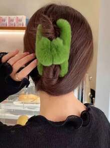 新款超大号真兔毛发夹发饰，高端毛绒发卡，女士秋冬情人节发爪夹，发夹，发卡，发夹，发卡，发卡，发夹，发卡，秋季发饰，女士度假装扮，情人节礼物，夏季海滩 - 彩色 - 查看 3