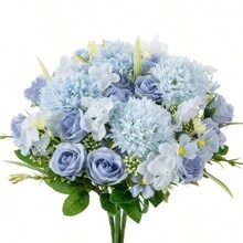 1PC/3PCS Artificial Flowers Silk Hydrangea Bouquets Fake Tea Roses For Autumn Wedding Vase For Home Dining Room Bedroom Decorations, Festival Birthday Party Accessories, Outdoor Garden Decorations, Valentine Day, Gift Home Decor Christmas Decorations Christmas - Blue - View 9