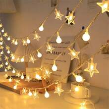 4.9/9.8Ft Star And Moon Decorative Light String,Battery Operated Fairy Decoration Light For Home,Garden, Camping, Party,Wedding Prom,Courtyard Decoration
