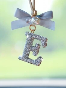 1pc White Ceramic Bow-Knot & Letter Shaped Car Hanging Decor