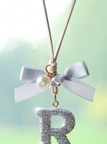 1pc White Ceramic Bow-Knot & Letter Shaped Car Hanging Decor