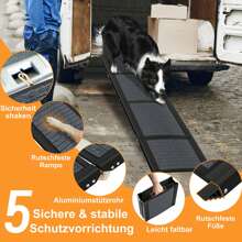 LILIIN Foldable Pet Ramps Aluminum Dog Ramps Load Capacity Up To 110KG Anti-Slip Dog Stairs Entry Aid Trunk Ramp Dog Steps For Car Pool Caravan (157x43cm) - Black - View 9