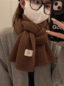 1 件女士时尚围巾，韩式柔软针织围巾，秋冬季百搭保暖围脖，男女通用，咖啡色，户外旅行，日常使用，礼物 - 彩色 - 查看 1