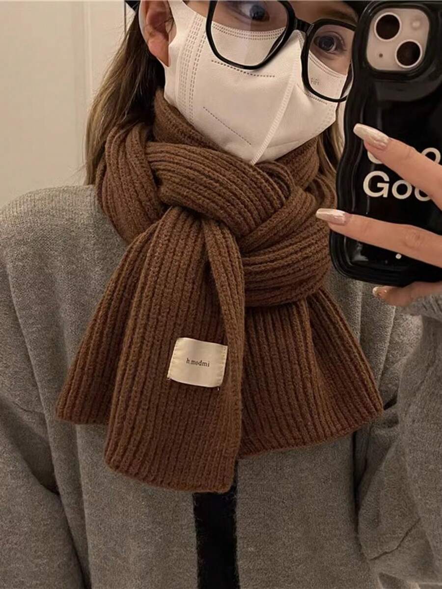 1 件女士时尚围巾，韩式柔软针织围巾，秋冬季百搭保暖围脖，男女通用，咖啡色，户外旅行，日常使用，礼物 - 彩色 - 查看 1