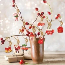 12 PIEZAS Decoraciones colgantes de árbol de Navidad, producto de papel, diseño lindo de Papá Noel, reno y hombre de jengibre con diseño de caramelos, colgantes navideños con cuerda para decorar puertas, paredes, árboles en interiores y exteriores - Multicolor - Ver 8