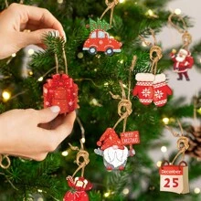 12 PIEZAS Decoraciones colgantes de árbol de Navidad, producto de papel, diseño lindo de Papá Noel, reno y hombre de jengibre con diseño de caramelos, colgantes navideños con cuerda para decorar puertas, paredes, árboles en interiores y exteriores - Multicolor - Ver 9