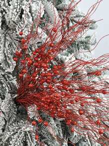 4PCS Artificial Flash Of Light Berry Stem Ornaments Christmas Tree Decoration Sparkling Branches Christmas DIY Wreath Home Vase Wedding Party Decoration(Red)