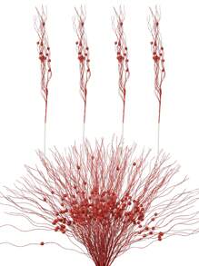 4PCS Artificial Flash Of Light Berry Stem Ornaments Christmas Tree Decoration Sparkling Branches Christmas DIY Wreath Home Vase Wedding Party Decoration(Red)