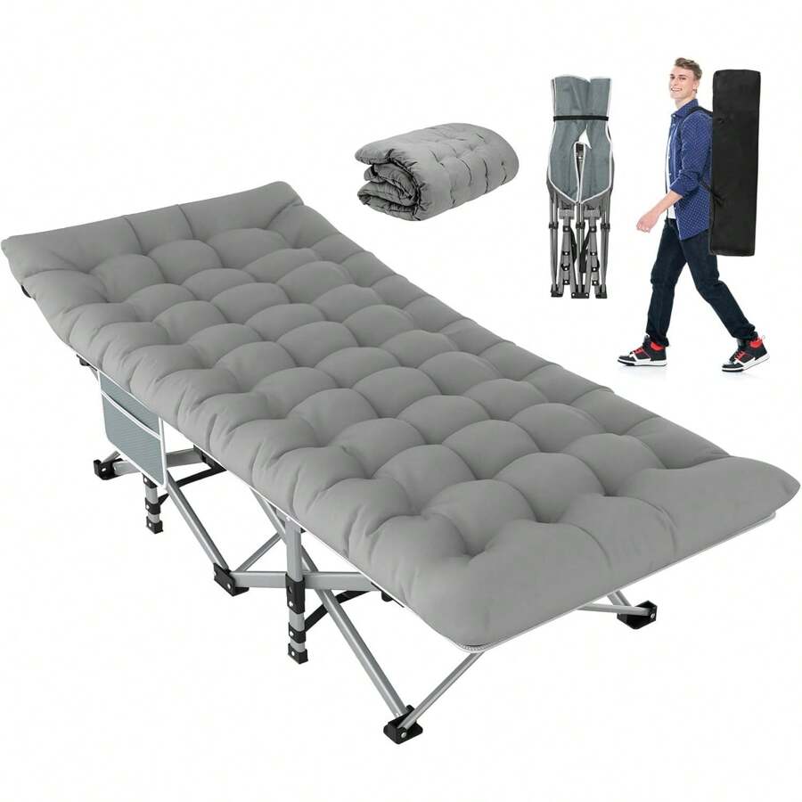 Camping Bed, Folding Adult Camping Bed With Mattress - 淺灰色 - 查看 1