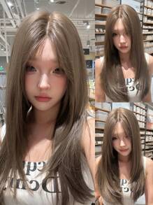 Forehead Shaped Lace 5*1, Forehead Lace Wig, Center Split Wig, Linen Brown 26 Inch Half Braided Everyday Natural, Sleek Realistic Wig (Accessories Not Included)