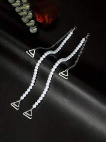 2 regulowane ramiączka biustonosza zdobione perłami, odpinany łańcuszek na klatkę piersiową na imprezę Rave