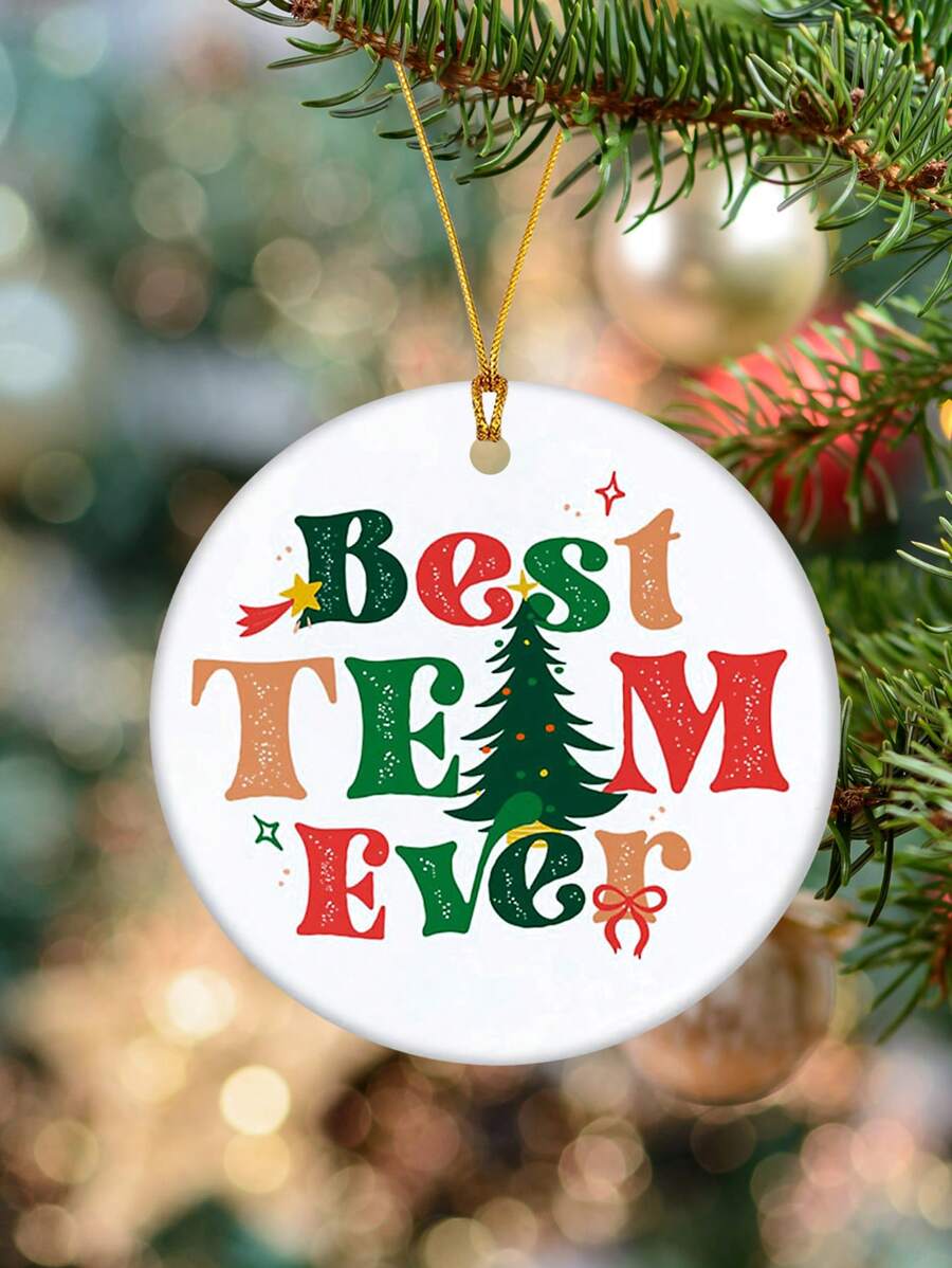 1 件“史上最佳团队”圣诞树形亚克力家居装饰、圣诞树吊坠、窗户壁炉花园挂饰、节日纪念礼物 - 彩色 - 查看 1