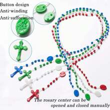 12 hạt nhựa hình thánh giá, hạt cầu nguyện số lượng lớn 17 inch, trang trí vòng cổ mặt dây chuyền hình thánh giá, thích hợp để cầu nguyện, quyên góp, trang trí treo nhà, quà tặng (4 màu) - 4 màu - Xem 5