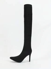 Fall/Winter Style With Pants , Halloween New Style Socks Boots Women Pointed Toe High Heel Shoes Black Elastic Stockings Over The Knee Knitted Boots, Sexy - Black - View 6