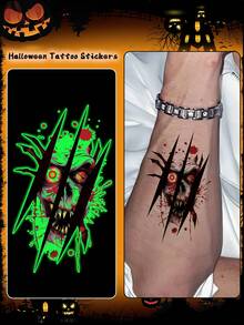 1 Mảnh, Tiệc Halloween, Đầu Lâu Phát Sáng, Zombie Phát Sáng, Hình Xăm Tạm Thời Cho Nam Và Nữ, Hình Xăm Tạm Thời Halloween Phát Sáng - Nhiều Thiết Kế Độc Đáo, Không Thấm Nước Và Bền, Hoàn Hảo Cho Các Bữa Tiệc Và Trang Trí - Nhiều màu - Xem 15