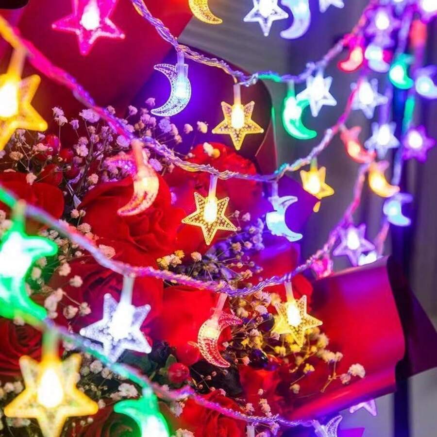 4.9/9.8Ft Star And Moon Decorative Light String,Battery Operated Fairy Decoration Light For Home,Garden, Camping, Party,Wedding Prom,Courtyard Decoration