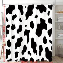 Cortina de Chuveiro Estampa de Vaca (71" X 71"), Cortina de Chuveiro Estampa de Vaca Preta, Conjunto de Cortina de Chuveiro em Tecido de Poliéster Estampado com Ganchos para Banheiro, Decoração de Banheiro - Preto e Branco - Visão 6