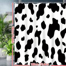 Cortina de Chuveiro Estampa de Vaca (71" X 71"), Cortina de Chuveiro Estampa de Vaca Preta, Conjunto de Cortina de Chuveiro em Tecido de Poliéster Estampado com Ganchos para Banheiro, Decoração de Banheiro - Preto e Branco - Visão 8