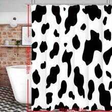 Cortina de Chuveiro Estampa de Vaca (71" X 71"), Cortina de Chuveiro Estampa de Vaca Preta, Conjunto de Cortina de Chuveiro em Tecido de Poliéster Estampado com Ganchos para Banheiro, Decoração de Banheiro - Preto e Branco - Visão 7