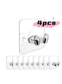 4Pcs Clear Plastic Adhesive Hook With Plug Strong For Kitchen Bathroom Promotion - 彩色 - 查看 1