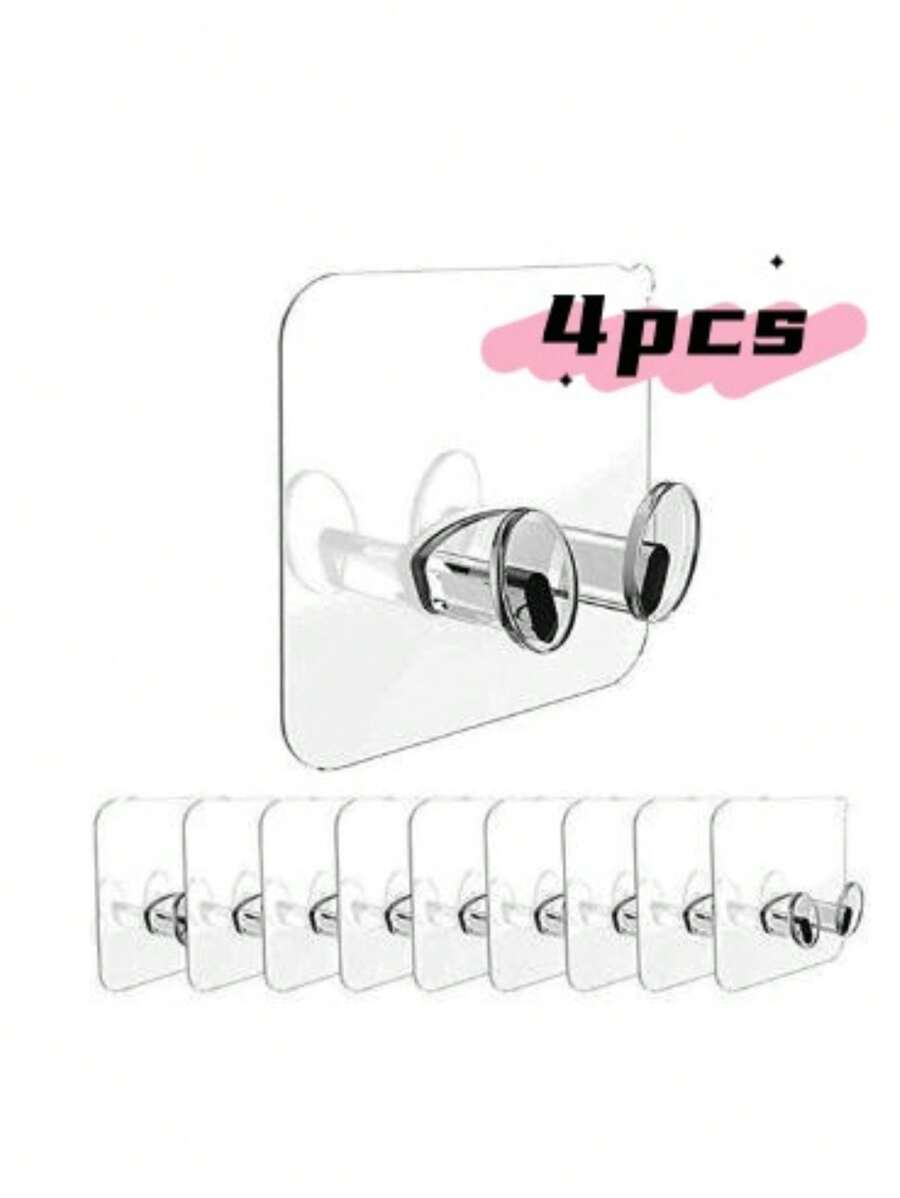 4Pcs Clear Plastic Adhesive Hook With Plug Strong For Kitchen Bathroom Promotion - 彩色 - 查看 1