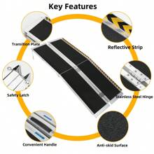 Portable Wheelchair Ramp With Transition Plate Aluminum Folding Ramp With Non-Skid Surface And Reflective Strips Door Threshold Ramps For Home Steps Scooter Stairs - 7ft - View 3