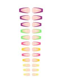 24 móng tay giả kiểu Pháp viền cầu vồng + 1 gel thạch + 1 dũa móng - Nhiều màu - Xem 4