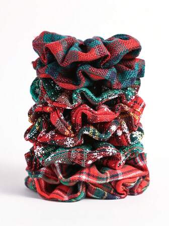 8 buc/set eleganți de păr drăguți și moi în carouri de Crăciun, benzi de păr din material textil de Crăciun, legături elastice de păr de Crăciun, potrivite pentru fete și femei accesorii de păr coadă de cal