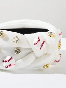 1 Băng đô bóng chuyền phong cách thể thao, vải thắt nút thời trang có trang trí pha lê ở trên, thích hợp cho các sự kiện thể thao dành cho nữ và trẻ em gái - Đỏ - Xem 3