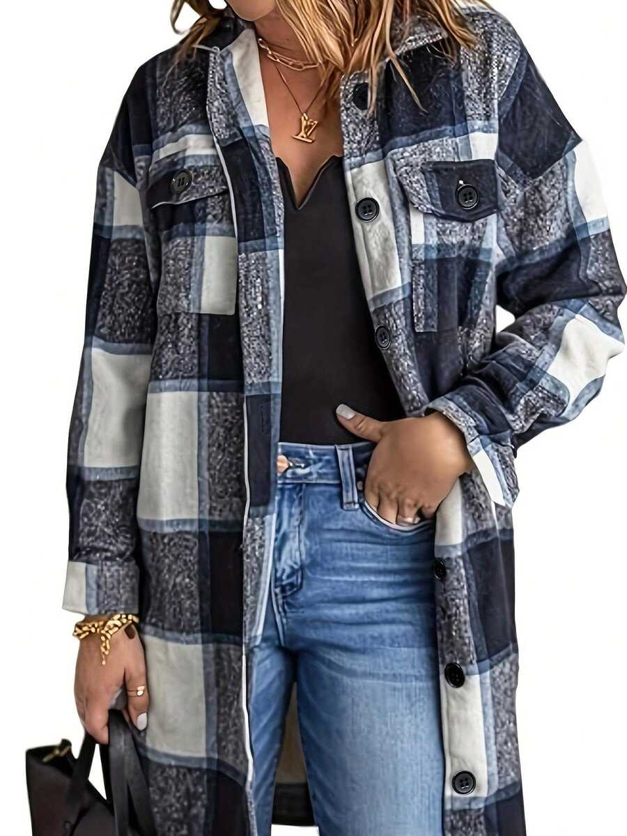 女士休闲格子长衬衫，秋季