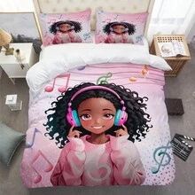 3 件套活力音乐女孩羽绒被套（1 * 羽绒被套 + 2 * 枕套，不含芯），柔软亲肤，舒缓视觉疲劳，舒适、柔软透气，四季皆宜，别致、耐用、易于护理，非常适合卧室和宿舍装饰，提升房间美感，送给家人的新年礼物 - 彩色 - 查看 6